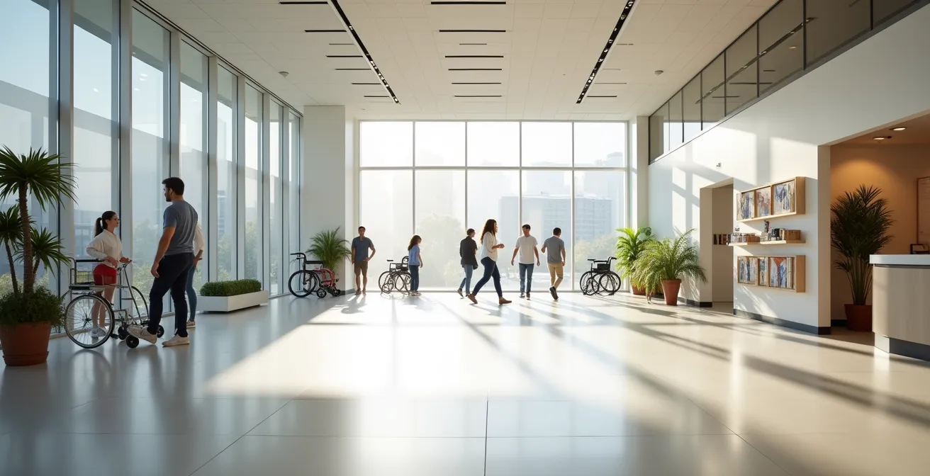 Espace d'exposition moderne avec équipements d'accessibilité